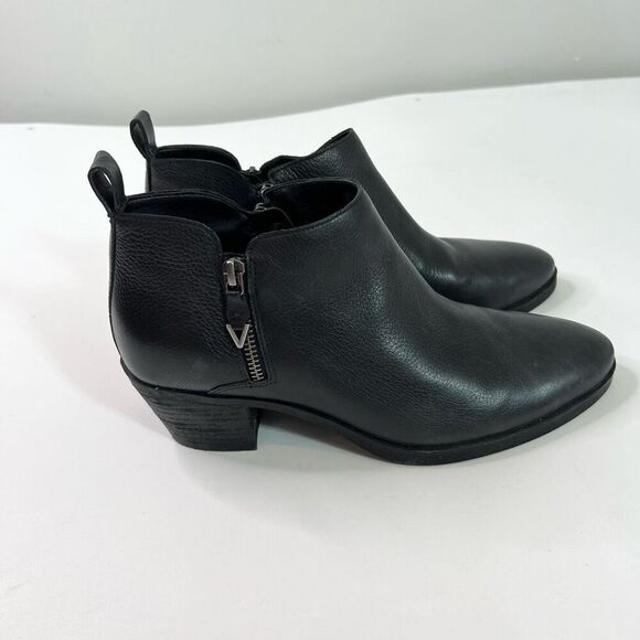 Vionic Ankle Boots Womens 9 Black Leather Cecily Stacked Heel Bootie - Picture 1 of 11